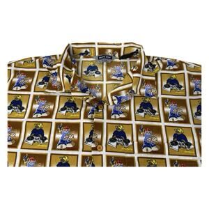 Vintage Blue Boy Shirt Mens 2XL XXL Short Sleeve Brown DJ Rapper Hip Hop Y2K